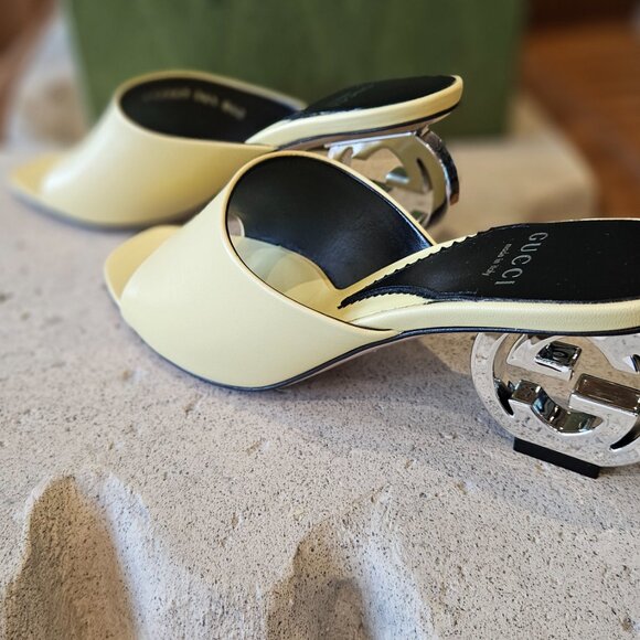 Gucci Interlocking G Heel Sandal 772569 C9D00 - 7412 Light Yellow Size 36+ - Picture 8 of 13